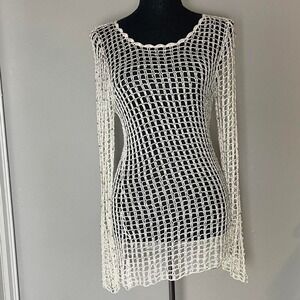 White chainmail/mesh long sleeve top with beaded detailing